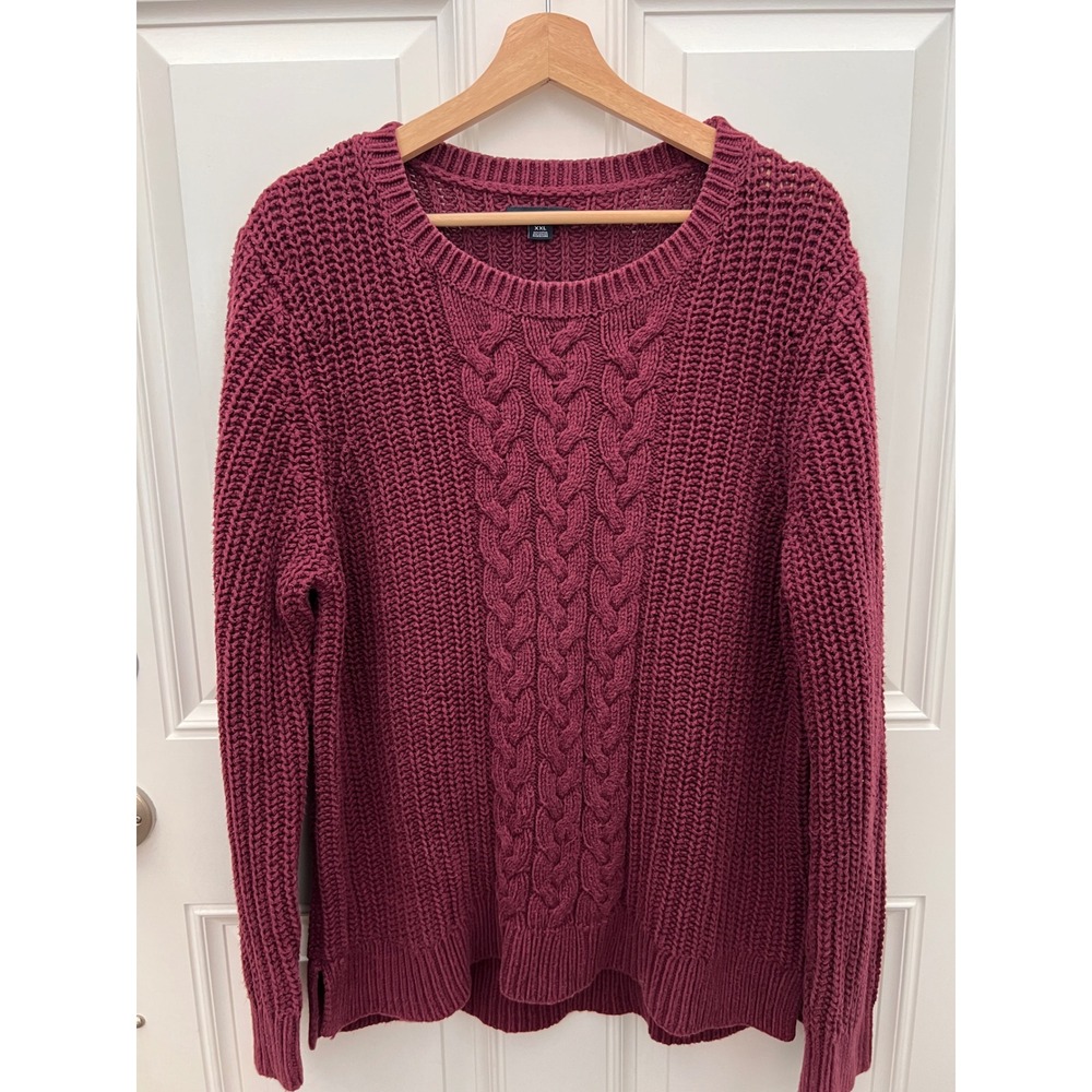 Nautica Womens XXL Burgundy Cable Knit Crewneck Sweater Cotton Blend Wine Red